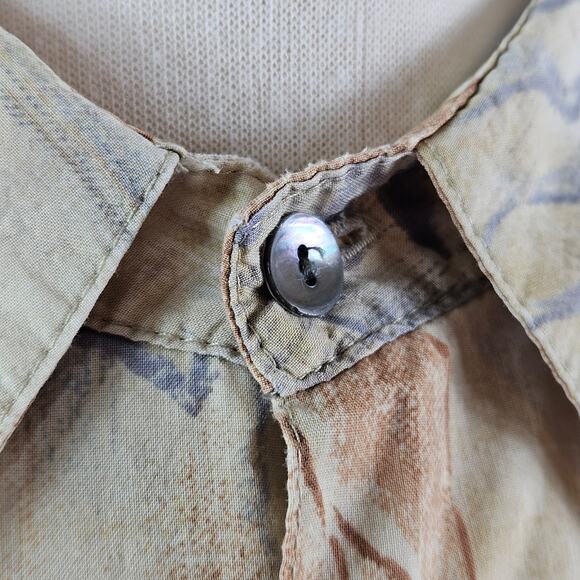 Tori Richard Cotton Lawn Tropical Print Brown Gray Hawaiian Shirt | Men's Medium - Picture 9 of 16